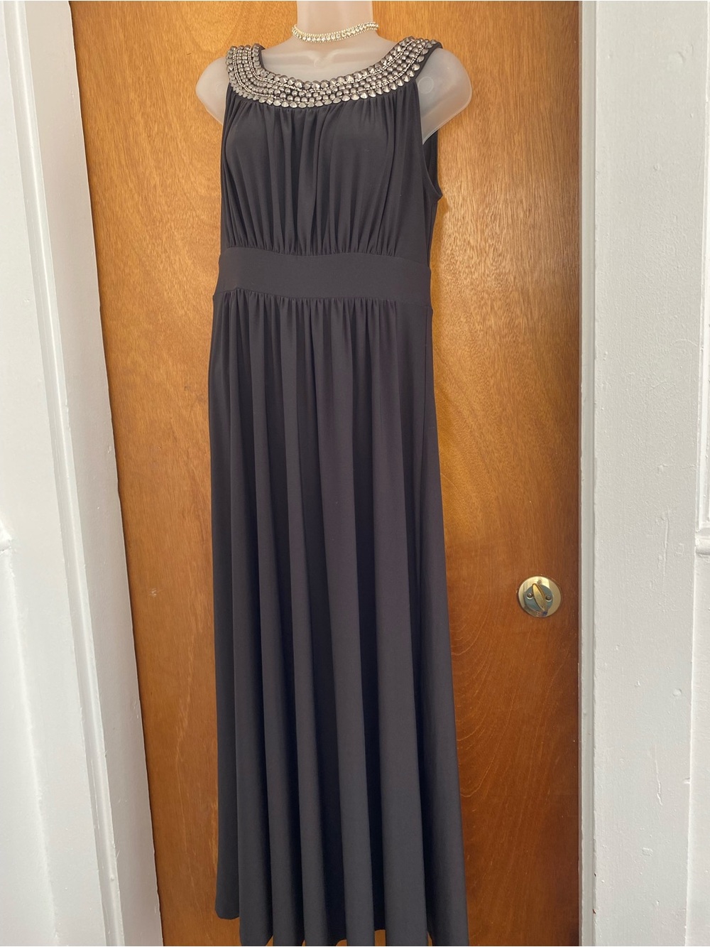 Haani Dark Grey Sleeveless Maxi Dress with Gathered Bodice